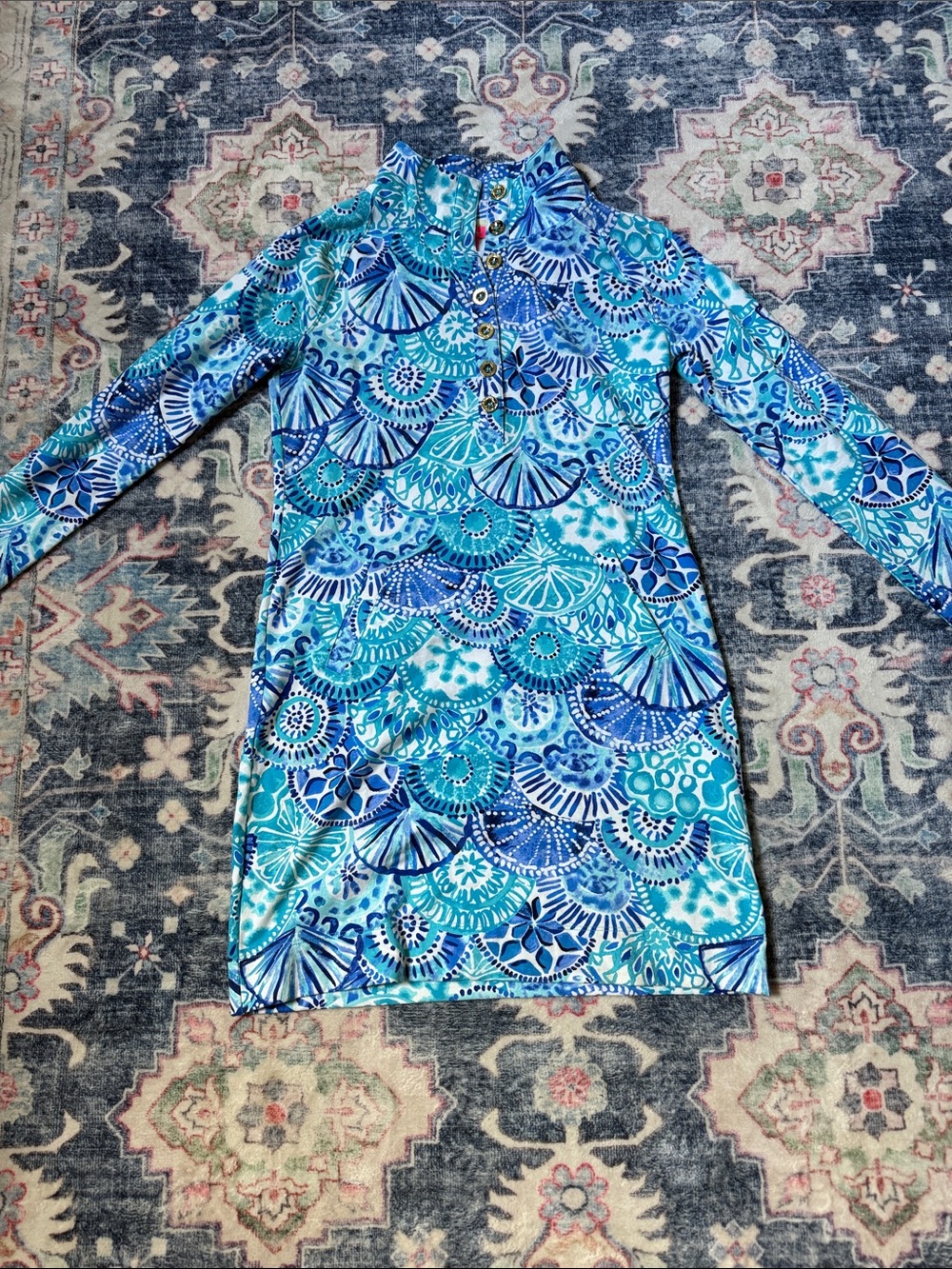 Lilly Pulitzer Bright Blue Patterned Long-Sleeve Tunic